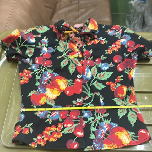 Vintage EC Star fruit print cotton short sleeve Med button front top. - Picture 13 of 13